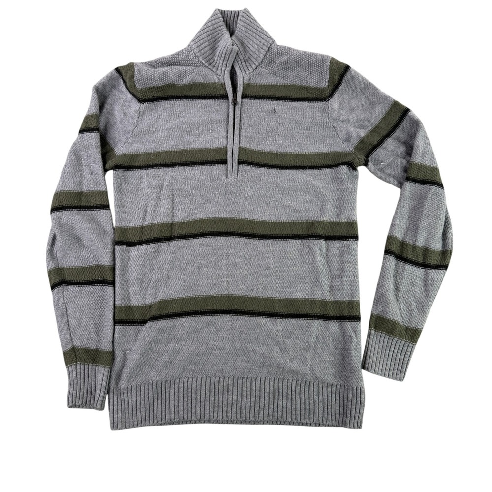 Icebreaker Quarter Zip Sweater Mens Medium Gray Green Striped 100% Wool